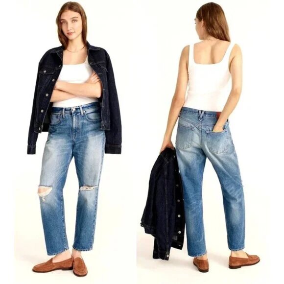 J.Crew Women’s Slouchy Boyfriend Distressed Denim Jeans Mid Rise Casual SZ 27P - Picture 1 of 7